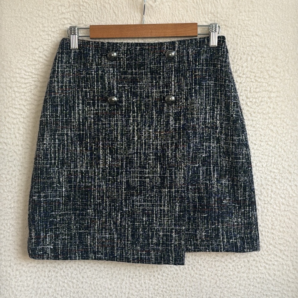 LOFT Black Tweed A-Line Skirt with Metallic Thread